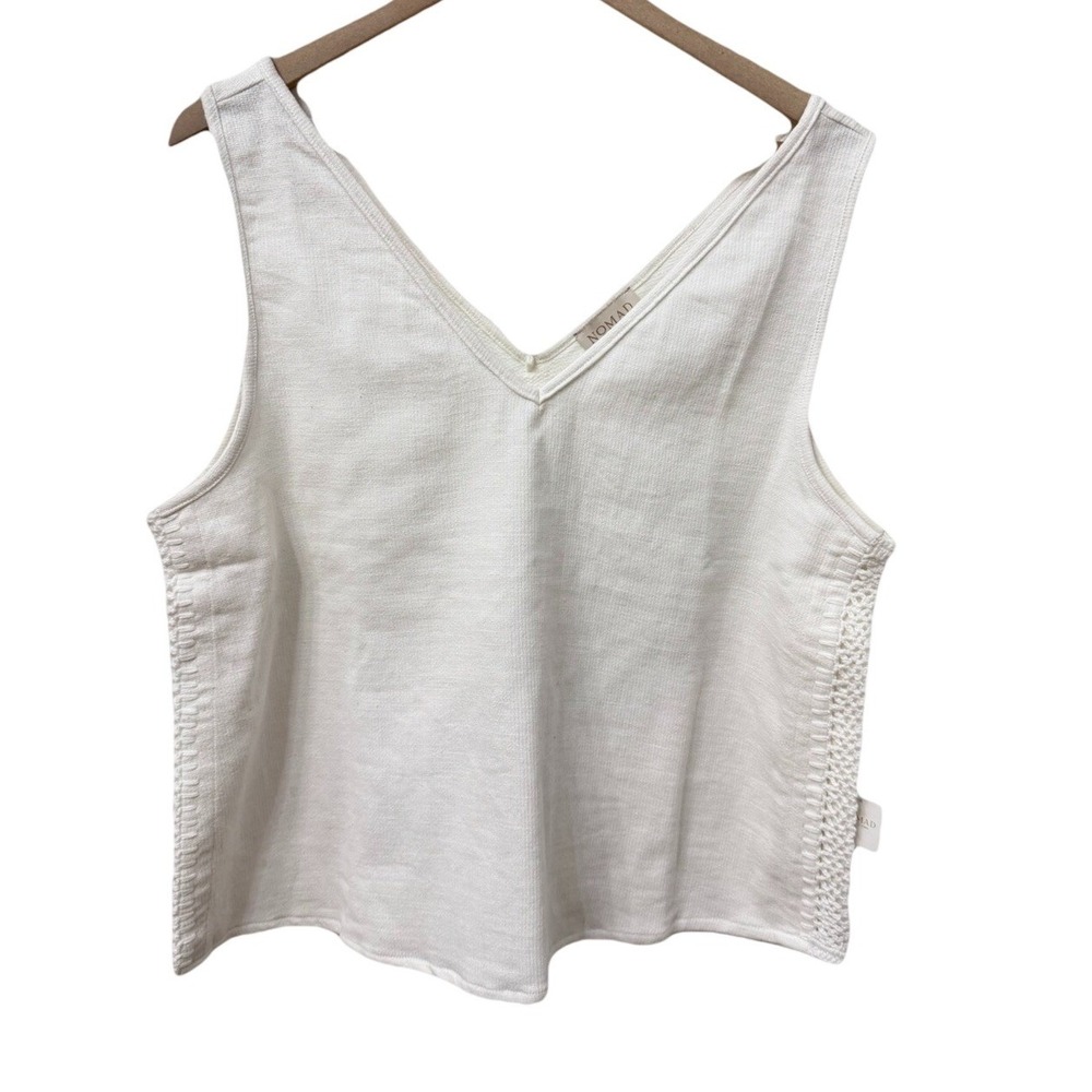 Nomad Creamy White V-Neck Tank Top sz 16 Ramie Cotton Crochet Details